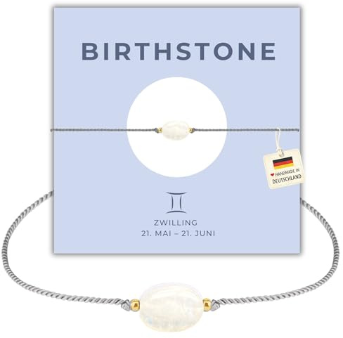 happymaker Geburtsstein Armband für jedes Sternzeichen, echte Edelsteine als Geburtssteine, handgefertigt in Deutschland, Geschenkverpackung und Karte mit Edelsteinbedeutung
