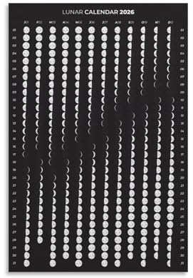 poster Lunar Calendar 2026 Wall Art, Moon Phases Poster with Glow in The Dark, Modern Space Themed Decor for Living Room, Nursery, Galaxy Bedroom Aesthetic(Unframed,12x18inch(30x45cm))