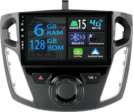 [6+128GB] 9 Zoll Android 15 Autoradio Für Fürd Focus 3 MK3 2011-2019 Radio Carplay Stereo Wireless Car Play GPS Auto Navi Bildschirm Bluetooth Navigation Player Touchscreen FM SWC