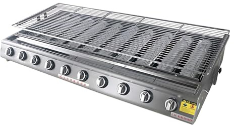 Barbecue à Gaz Commercial, Plancha Inox 4/8/10 Brûleurs avec Support de Levage, Chauffage Infrarouge Rapide, Acier Inoxydable 304 pour Restauration et Camping(10 Burner)