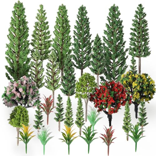 Eldraqth 29 Stück Modell Bäume Miniatur, 3.3-13.5 cm Gemischtes Bäume Modellbau, Baum Diorama Miniatur Deko Feengarten Zubehör Kunstbaum für DIY Landschaften, Miniaturlandschaften