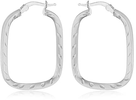 Tuscany Silver Damen Creolen Sterling Silber Gemustert Rechteck