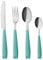 Exzact Couverts en Inox 16 Pièces - Ménagères avec des poignées en plastique de couleur vibrante - Confortable à Tenir - 4 x Fourchettes, 4 x Couteaux, 4 x Cuillères, 4 x Cuillère à café (Turquoise)
