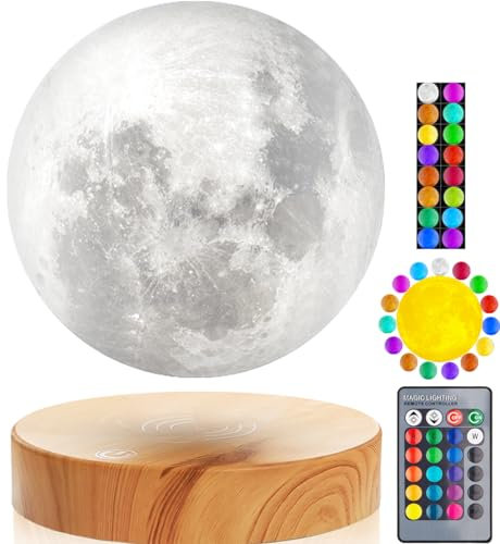 VGAzer Levitando la lámpara de la luna, flotando y girando en el aire. Imprimiendo en 3D la luz de la luna del LED, para regalos únicos de vacaciones, decoración de la habitación (blanco)