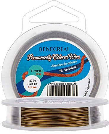 BENECREAT 10m Alambre de Cobre Cable Metálico Accesorios de manualidad para Diseño de Bisutería - Bronce Antiguo Calibre 20
