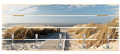 Bilderwelten Wandgarderobe Echt-Holz Ostsee Strand Haken Chrom Quer 40 x 100 cm