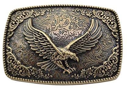 Xwest Lange Hörner Gürtelschnalle Golden Texas Schnallen, Adler Messing