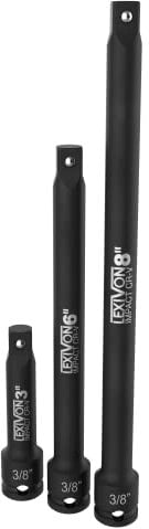 LEXIVON Jeu de 3 rallonges à douilles, 3/8” (9.5 mm) Embout | outil douille extension, Prolongateur Cliquet, pour Clé à Cliquet Manuelle/Pneumatique | 75mm, 150mm, 200mm de long (LX-114)