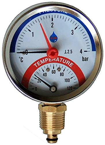 80mm 0-120C 0-2,5 Seiteneingang Druck Messgerät 1/2 Inch BSP Thermomanometer