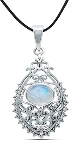 mantraroma Kettenanhänger 925 Silber Mondstein weißer Stein schimmer Edelstein Kettenanhänger Damen Sterling Silber Halskette Anhänger Geschenk (MAH-132-04)