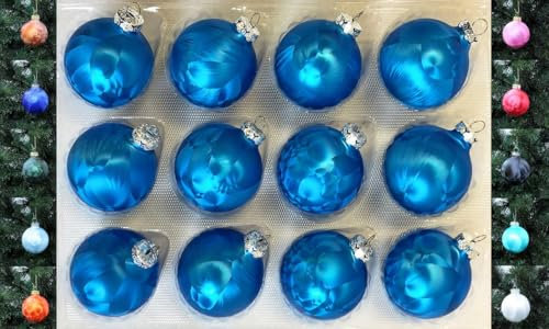 Jack 12x Glas Eislack Christbaumkugeln 6cm Thüringer Weihnachtskugeln Kugeln, Farbe:Meerblau
