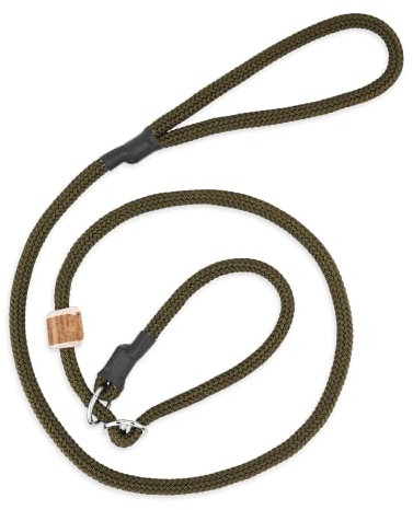 Moxonleine Melrose mit Zugbegrenzung/Zugstopp | Retrieverleine - Halsband und Leine in einem | Schöne Farben | 8mm x 130 cm (Oliv)
