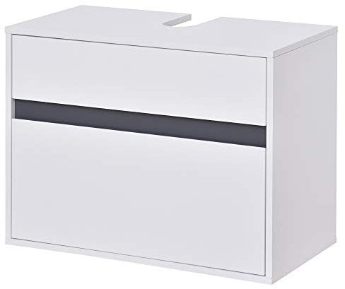 HOMCOM Meuble sous lavabo et Cache-Colonne de Salle de Bain, Bois Blanc avec 2 tiroirs et découpe en U, 67 x 36 x 52cm