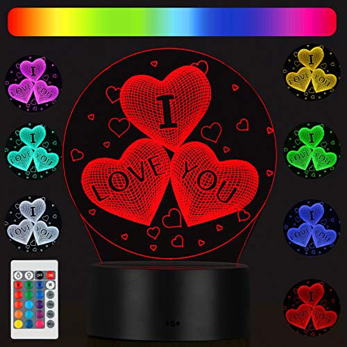 ASANMU 3D Illusion Lampe Geschenke für frauen, 3D Herz Nachtlichter Ich Liebe Dich, 16 Farben Illusion Lampe Romantische liebesbeweis Weihnachten Geburtstagsgeschenk für Mama Freundin Frau