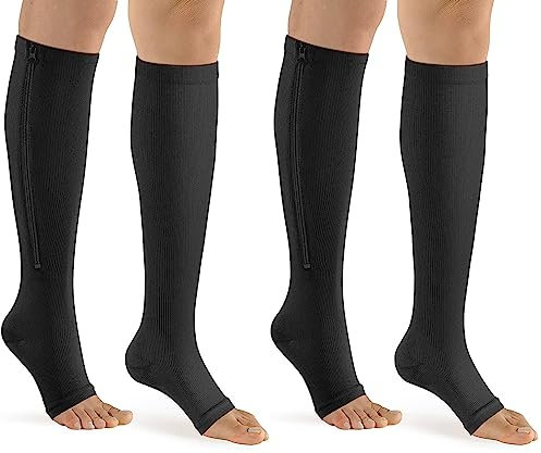 (2 paia) Calzini medici a compressione con cerniera 15-23 mmHg Supporto gamba con cerniera Ginocchio aperto unisex