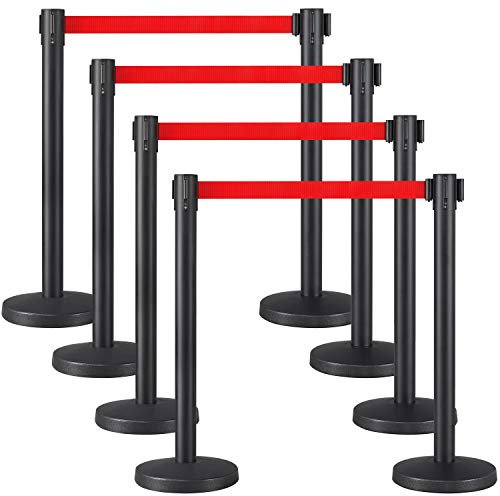 Yaheetech 8 Stück Absperrständer, Personenleitsystem mit Gurtlänge, Absperrband, Absperrpfosten Warteschlange Crowd Control Pfosten, Abgrenzungspfosten Schwarz/Rot