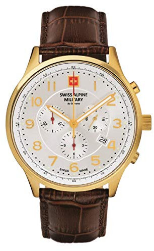 Swiss Alpine Military Herren Uhr Chronograph Analog Quarz 7084.9512SAM Leder