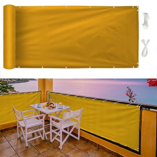 MEEYI Brise Vue Retractable,0.5x10m,Brise Vue Toile,Le Vent et étanche,pour terrasse Balcon clôture Porche,Extrêmement Robuste,-Jaune,