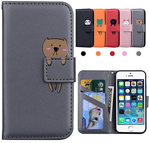 Kedic iPhone 5s Case, iPhone 5 Case, iPhone SE Case 2016, iPhone 5S/5/SE 2016 Cover, [Flip Wallet Case] [Card Holder][Drop Protection, Non-slip,Shockproof](iPhone 5/5S/SE 2016, Grey)