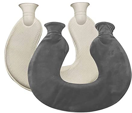Neck and Shoulder Hot Water Bottle U-Shaped Rubber Warm Water Bag with Removable Fleece Cover Ease Pain and Relax Muscles Hot Water Bag Neck Heating Wrap Around Hot Water Bottles for Men Women