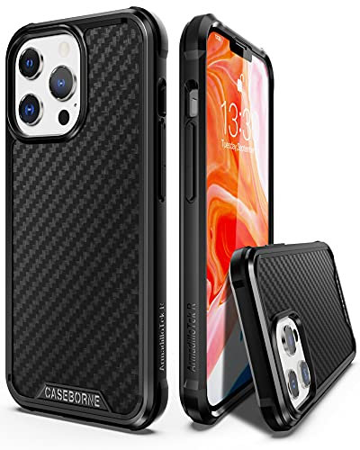 CaseBorne R Series Compatible with iPhone 13 Pro Case - Aramid Fiber - Aluminum Frame-12 ft Drop Tested - Black