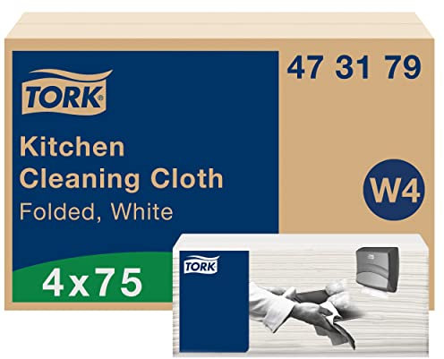 Tork Kitchen Cleaning Cloth White W4, Highly Absorbent, 4 x 75 Cloths, 473179