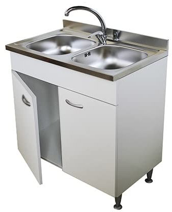 Arredobagno e Cucine Mueble de cocina con 2 puertas y fregadero de acero inoxidable 80, 2 senos, bajo lavabo
