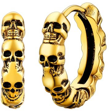 FaithHeart goldener Totenkopf Ohrstecker Punk Piercing Kreolen Ohrstecker Schädel Ohrring mit Geschenkebox für Geburtstag Vatertag
