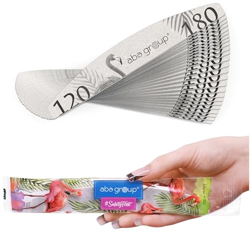 ABA GROUP Lima per unghie 120/180, 25 pezzi, mezzaluna, 4 mm di spessore, confezionate singolarmente, igieniche, strumenti professionali per unghie in gel e naturali, lime per unghie in gel, lime per