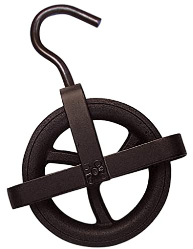 Bricoloco Polea garrucha para pozo o andamios reforzada con gancho. Hierro fundido - Rueda polea pozo con guarda para obras de construcción o sacar agua del pozo. (160 mm)