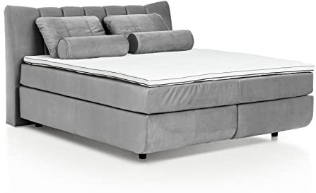 Mivano Free Boxspringbett mit Durchgehender Matratze (H4) und Basic Topper, Mikrofaser All Senses Hellgrau, Liegefläche 140 x 200 cm
