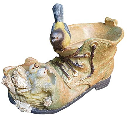 Statuetta da giardino a forma di scarpa con uccello da piantare, 13 cm, decorazione da giardino