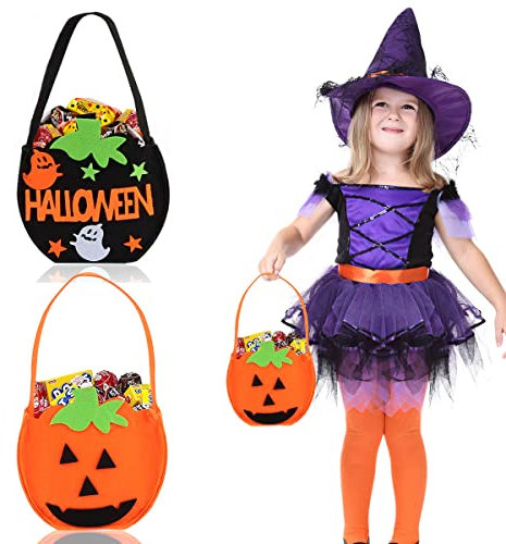 Hillylolly Halloween-Süßigkeitsbeutel, 2 Stück Halloween Süßigkeiten Tasche, Halloween Kürbis Tasche, Halloween Sammeltasche, für Kinder Jungen Madchen, 15 x 8 x 28 cm (Schwarz+Orange)