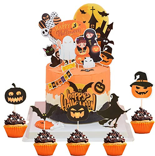 Halloween Kuchenaufsätze, Cupcake Topper und Kuchendeko - Picks und Geist Dekor für Party Cupcake Dekorationen (A)
