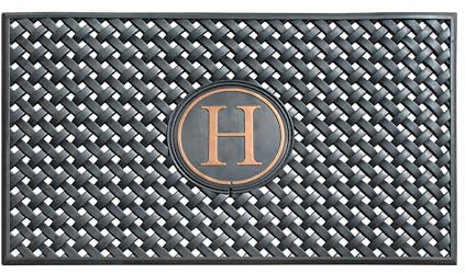A1HC Large Monogrammed Door Mat, Natural Rubber, 24x39, Ideal for Any entryway, Scrapes Shoes Clean of Dirt & Grime, Door Mats for Entry, Patio, Busy Areas, Black