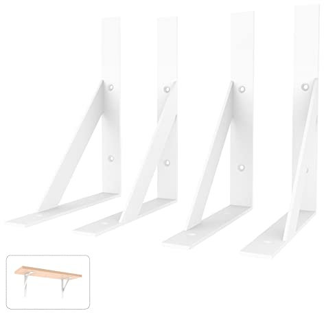 SPOROOT 200x 255mm Schwerlast Regalhalterung,Regalstützen weiße,Regalstützenwinkel für Regale, L-Klammern, schwebende Regalstützen 4Pack