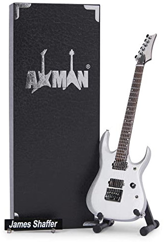 James Shaffer Miniatur-Gitarren-Nachbildung – Musik-Geschenke – handgefertigt, Ornament-Maßstab 1/4 – Displaybox, Namensschild und Miniatur-Gitarrenständer im Lieferumfang enthalten