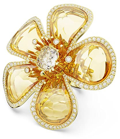 SWAROVSKI Florere anello cocktail, fiore, cristallo giallo, finitura dorata, metallo, senza pietra preziosa, Metallo, Nessuna pietra preziosa
