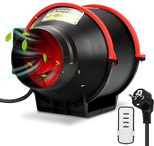 Yakimz 150 mm Rauchabzug Rohrventilator Inline-Kanalventilator, 540 m3/h Abluftventilator Lüfter 220V Leise mit Fernsteuerung, EU-Stecker Für Bad,WC,Küche,Gewächshaus,Zelt,Garage, Schwarz Rot