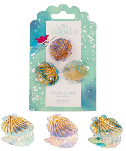 Mad Beauty Disney – Lot de 3 pinces à cheveux Ariel La Petite Sirène | Coquillages irisés | Cadeaux de beauté, cosmétiques et soins de la peau pour femmes, adultes et enfants