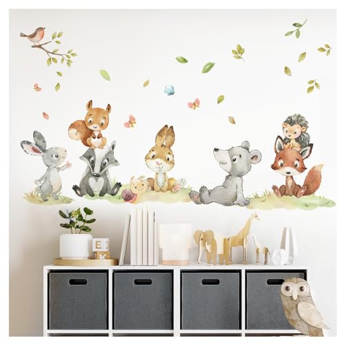 DEKO KINDERZIMMER Wandsticker Set Waldtiere Wandtattoo Babyzimmer Kinderzimmer Fuchs Hase AST Wandaufkleber Deko DK1030-2