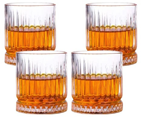 NAVACALA Crystal Whiskey Glasses, 350ml Set of 4 Lead Free Hand Blown Crystal, Perfect for Scotch, Bourbon, Manhattans, Old Fashioned's, Cocktails (Vertical Stripe)