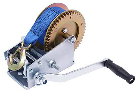 Profi Seilwinde Handwinde Manuell Winde Seilzug Umlenkrolle Bootswinde mit Blau Gurtband, Handseilwinde für PKW Anhänger Trailer (1588kg/3500lbs)