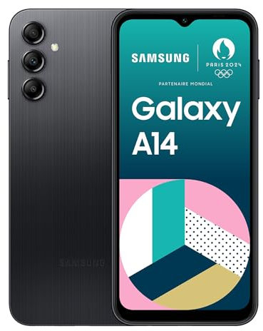 Samsung Galaxy A14 4G, Téléphone mobile 128 Go Noir, Smartphone Android sans carte SIM, Version FR