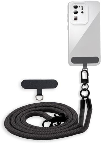 Cadorabo Universale Handykette in SCHWARZ - Passend für die meisten gängigen Smartphones und Hüllen - Verstellbares Handyband Kordel zum Umhängen Schlüsselband Universales Pad zum einlegen