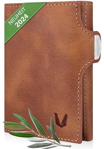 MAGATI Slim Wallet mit Münzfach, RFID-Schutz - Mini Geldbörse Herren & Damen klein - il Santo Kartenetui - Kartenhalter Einkaufswagenchip-Fach Portemonnaie klein – Geldbeutel, Braun