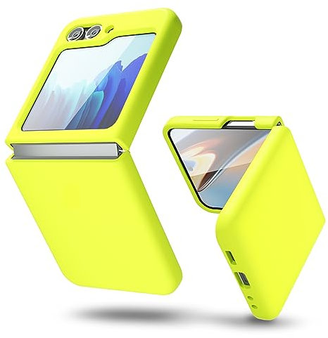 oakxco for Samsung Galaxy Z Flip 5 Case Silicone, Thin Slim Grip Soft Rubber Gel Protective Phone Case for Women, Matte Plain Bright Color Aesthetic Cute Girly Case with Camera Cover, Neon Green Lime