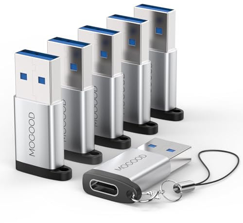 MOGOOD USB-C auf USB 3.0 Adapter, 5Gbps, Buchse auf Stecker，6-Pack, Silber | luminium-Adapter lädt und synchronisiert, kompatibel mit MagSafe, iPhone, Samsung, Xiaomi, Notebook, für Reisen und Zuhause.