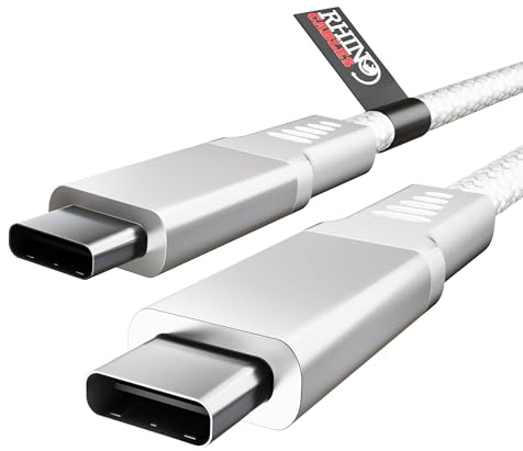 rhinocables USB C to USB C Charger Cable – Braided Fast Charging Lead for iPhone 16, iPad, Samsung & Android Devices | Type C to Type C Cable for Superfast Charge & 10Gbps Data Transfer | White, 1m