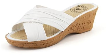 JOMIX Pantoletten Damen Sommer Sandalen mit Keilabsatz Weiche Anatomische Gummi Hausschuhe Wandern Meer Strand Pool Gartenschuhe (Weiß, 38 EU)